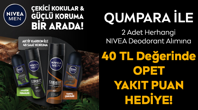 2 adet Nivea Deodorant Alışverişinize 40 TL OPET YAKIT PUAN kampanyası
