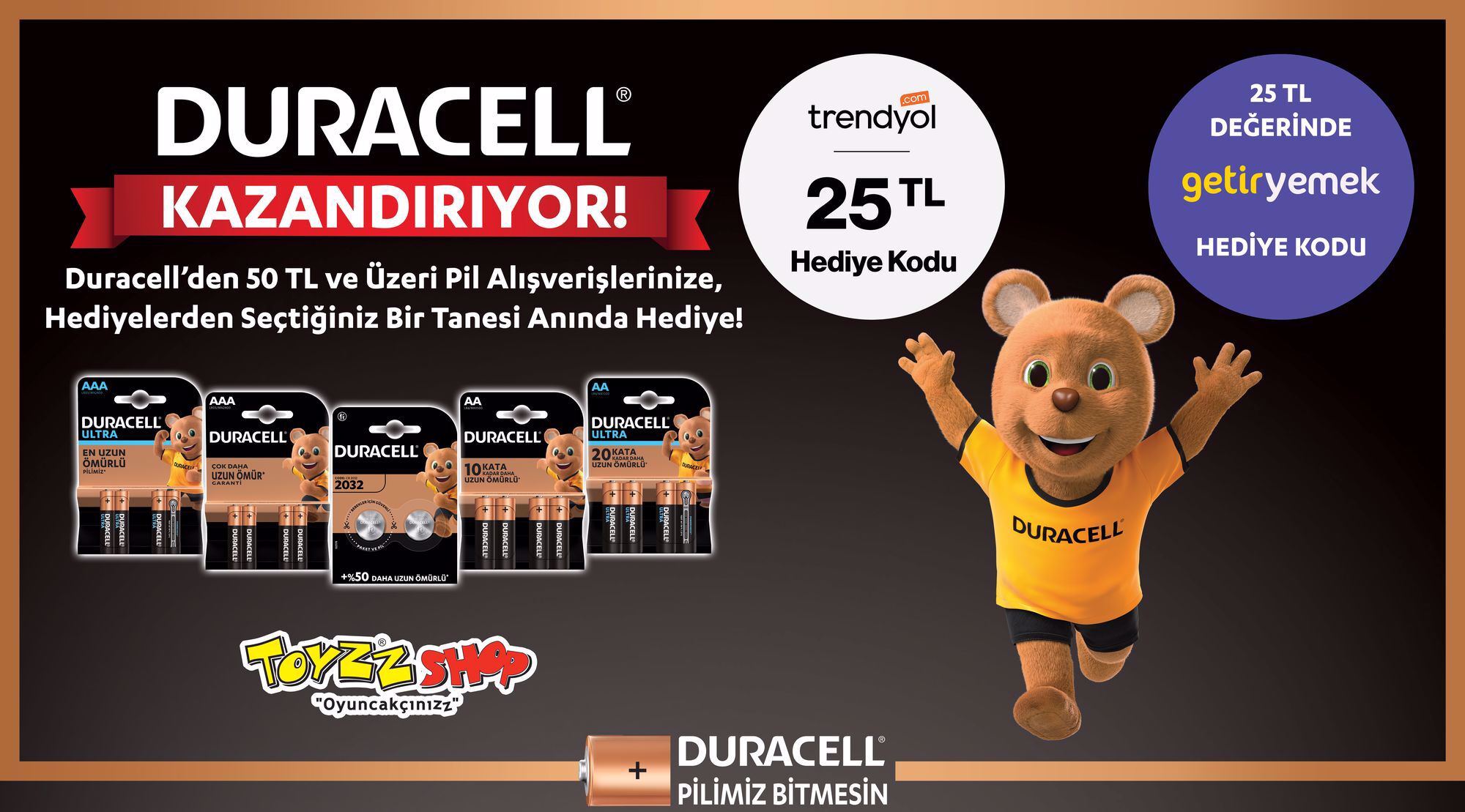 50 TL ve üzeri Duracell Pil Alışverişine SEN SEÇ kampanyası