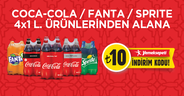 4 x 1 Lt. Coca-Cola / Fanta / Sprite Alışverişinize 10 TL YEMEK SEPETİ KODU kampanyası