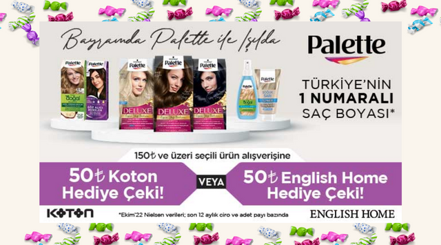 150 TL ve Üzeri Seçili Palette Alışverişinize 50 TL KOTON VEYA ENGLİSH HOME HEDİYE ÇEKİ kampanyası