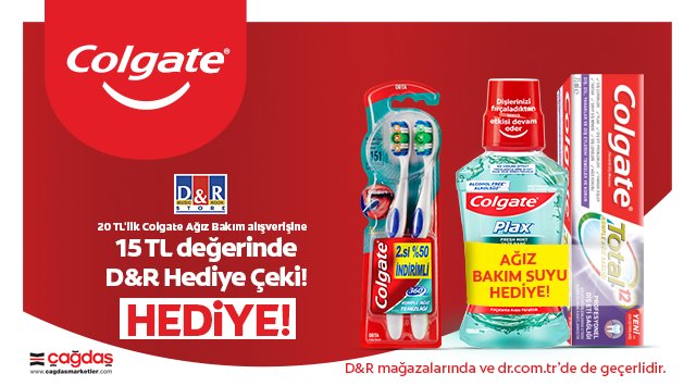 20 TL ve Üzeri Colgate Ağız Bakım Alışverişinize 15 TL D&R HEDİYE ÇEKİ kampanyası