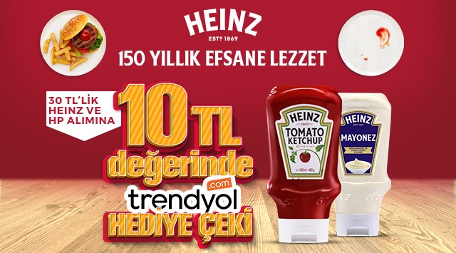 30 TL ve Üzeri Heinz Alışverişinize 10 TL TRENDYOL HEDİYE ÇEKİ kampanyası