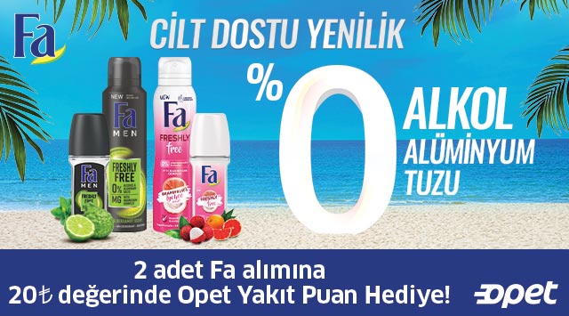 2 Adet Fa Deodorant Alışverişinize 20 TL OPET YAKIT PUAN kampanyası