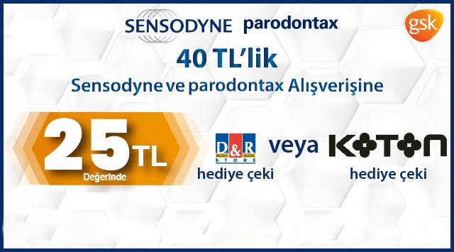 40 TL ve üzeri Sensodyne ve/veya Parodontax Alışverişinize D&R VEYA KOTON HEDİYE ÇEKİ kampanyası