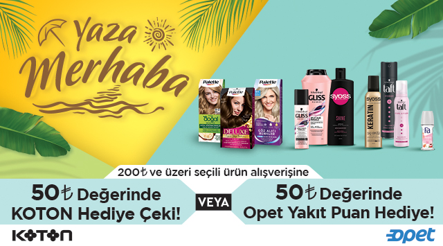 200 TL ve üzeri seçili Henkel Ürün Alışverişinize 50 TL KOTON HEDİYE ÇEKİ VEYA OPET YAKIT PUAN kampanyası