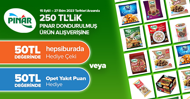 250 TL ve üzeri Pınar Donuk Ürün Alışverişinize kampanyası