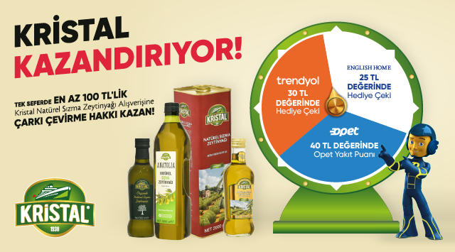 100 TL Kristal Naturel Sızma Zeytinyağı Alışverişine kampanyası