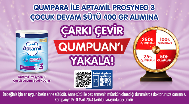 Aptamil Prosyneo ÇDS 3 400 gr Ürün Alışverişinize ÇARK ÇEVİR kampanyası