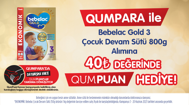 Bebelac Gold 3 Çocuk Devam Sütü Alışverişinize 40 TL QUMPUAN kampanyası