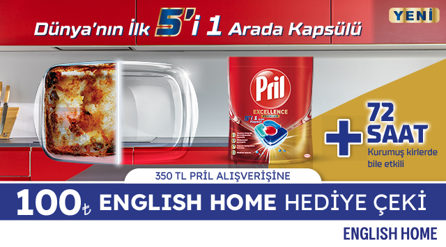 350 TL ve üzeri Pril Alışverişinize 100 TL ENGLİSH HOME HEDİYE ÇEKİ kampanyası
