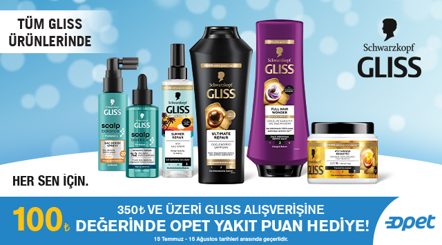 350 TL ve üzeri Gliss Alışverişinize 100 TL YAKIT PUAN kampanyası