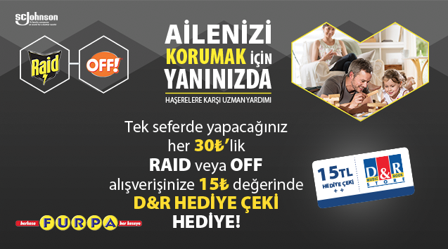 30 TL ve Üzeri Raid&OFF Alışverişinize 15 TL D&R HEDİYE ÇEKİ kampanyası
