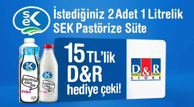 2 Adet 1 Litrelik Sek Pastörize Süt Alışverişinize kampanyası