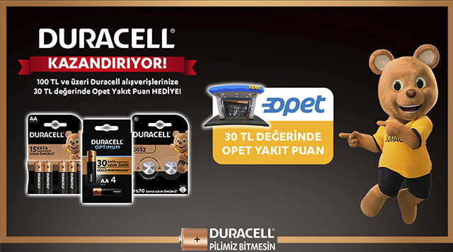 100 TL ve Üzeri Duracell Alışverişinize 30 TL OPET YAKIT PUAN kampanyası