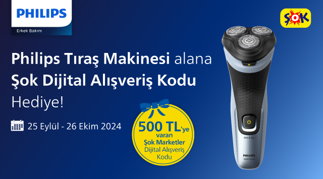 Philips Tıraş Makinesi Alışverişinize ŞOK DİJİTAL KOD kampanyası
