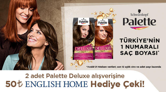 2 Adet Palette Deluxe Alışverişinize 50 TL ENGLİSH HOME HEDİYE ÇEKİ kampanyası