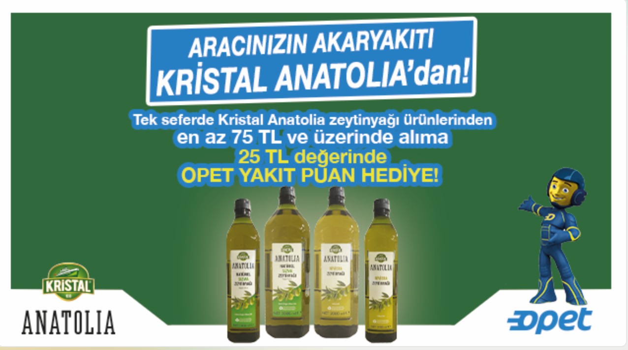 75 TL ve Üzeri Kristal Anatolia Zeytinyağı kampanyası