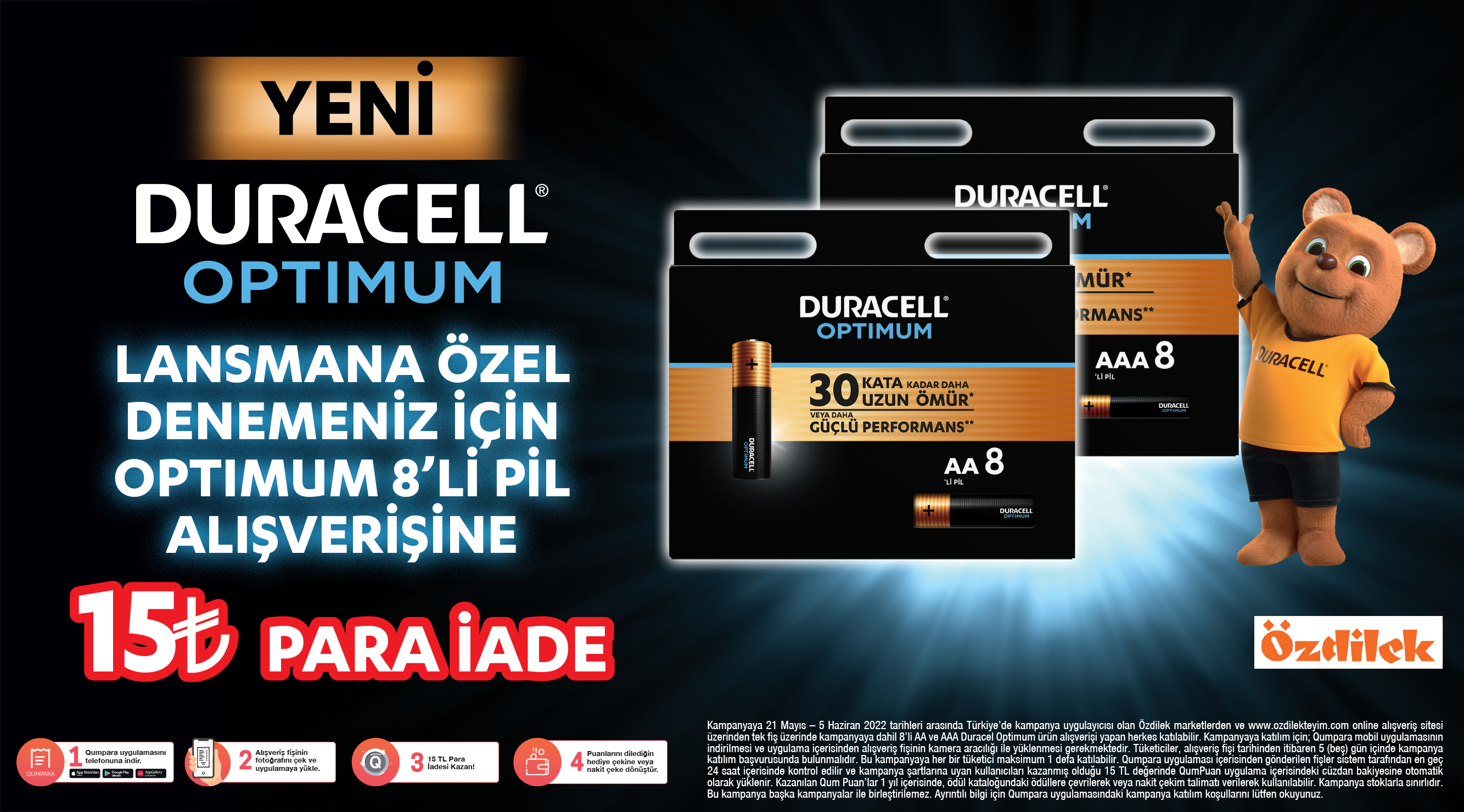 8’li AA ve AAA Duracell Alışverişinize 15 TL PARA İADE kampanyası