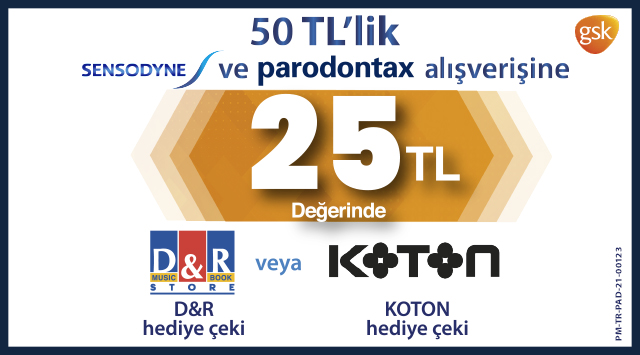 50 TL ve üzeri Sensodyne veya Parodontax Alışverişinize D&R VEYA KOTON HEDİYE ÇEKİ kampanyası