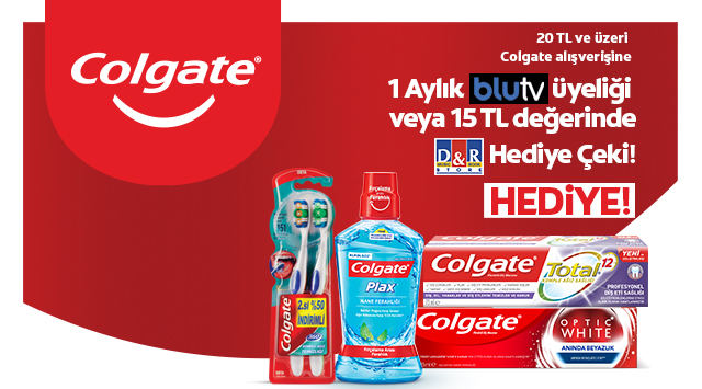 20 TL ve Üzeri Colgate Ağız Bakım Alışverişinize 15 TL D&R VEYA BLUTV kampanyası