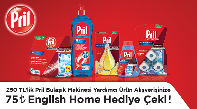 250 TL ve üzeri Pril Alışverişinize 75 TL ENGLİSH HOME HEDİYE ÇEKİ kampanyası