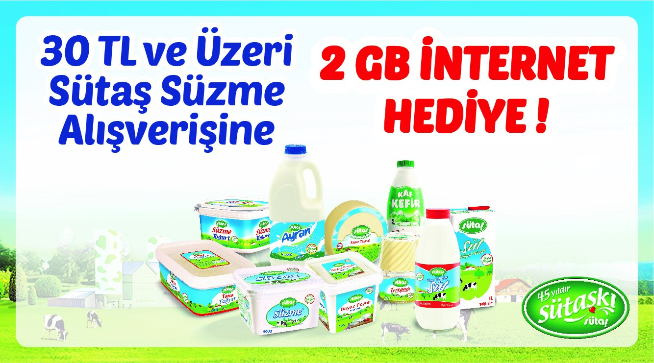 30 TL ve Üzeri Sütaş Alışverişinize 2 GB İNTERNET PAKETİ kampanyası