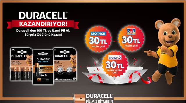 100 TL ve Üzeri Duracell Alışverişinize TIKLA KAZAN kampanyası