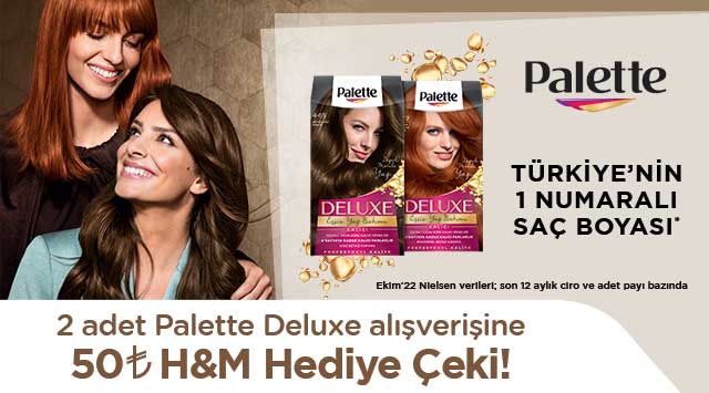2 Adet Palette Deluxe Alışverişinize 50 TL H&M HEDİYE ÇEKİ kampanyası