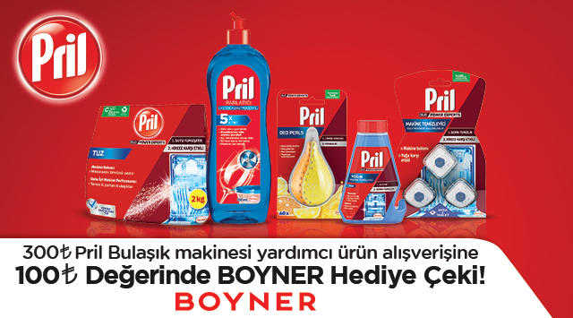 300 TL ve üzeri Pril Alışverişinize 100 TL BOYNER HEDİYE ÇEKİ kampanyası