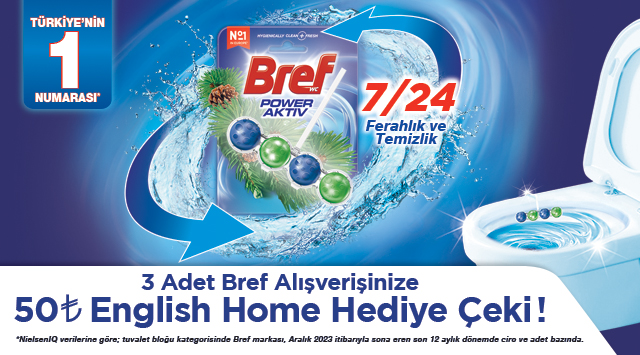 3 adet ve üzeri Bref Alışverişinize 50 TL ENGLİSH HOME HEDİYE ÇEKİ kampanyası