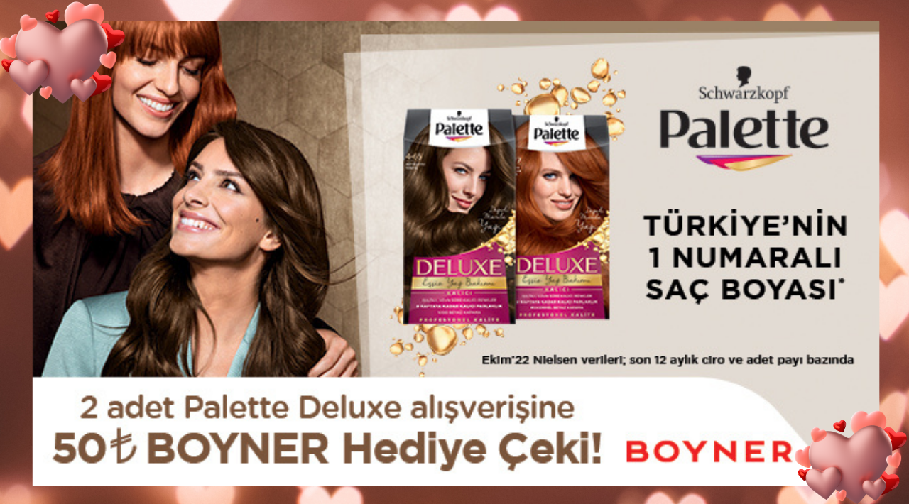 2 adet Palette Deluxe Alışverişinize 50 TL BOYNER HEDİYE ÇEKİ kampanyası