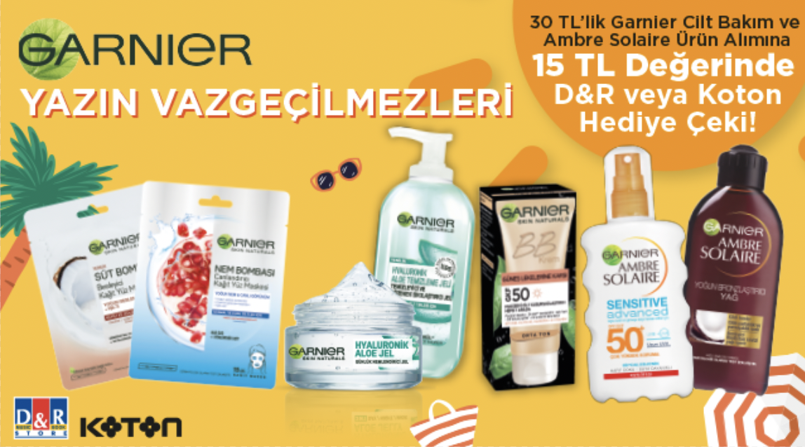30 TL ve Üzeri Garnier Alışverişinize D&R VEYA KOTON HEDİYE ÇEKİ kampanyası