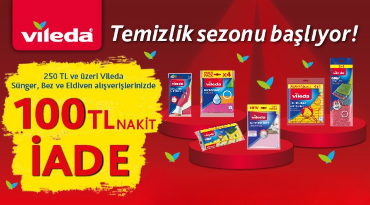 250 TL Vileda Ürünleri Alışverişinize 100 TL NAKİT İADE kampanyası