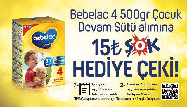 Bebelac 4-500gr Alışverişinize 15 TL ŞOK HEDİYE ÇEKİ kampanyası