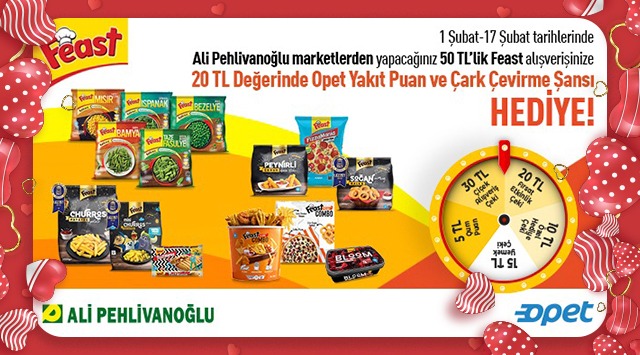 50 TL ve Üzeri Feast Alışverişinize 20 TL OPET YAKIT PUAN kampanyası