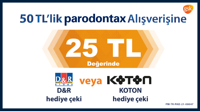 50 TL ve üzeri Parodontax Alışverişinize D&R VEYA KOTON HEDİYE ÇEKİ kampanyası