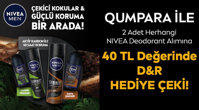 2 Adet Nivea Deodorant Alışverişinize 40 TL D&R HEDİYE ÇEKİ kampanyası