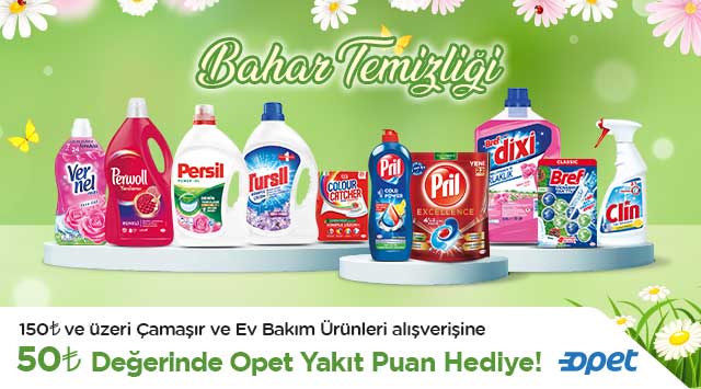 150 TL ve Üzeri Henkel Çamaşır ve Ev Bakım Alışverişinize 50 TL OPET YAKIT PUAN kampanyası
