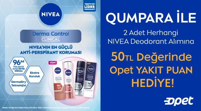 2 Adet Nivea Deodorant Alışverişinize 50 TL OPET YAKIT PUAN kampanyası