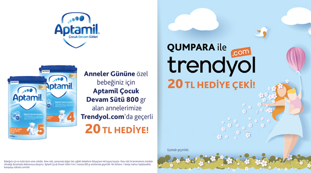 Aptamil Çocuk Devam Sütü 800 gr. Alışverişinize 20 TL TRENDYOL HEDİYE ÇEKİ kampanyası