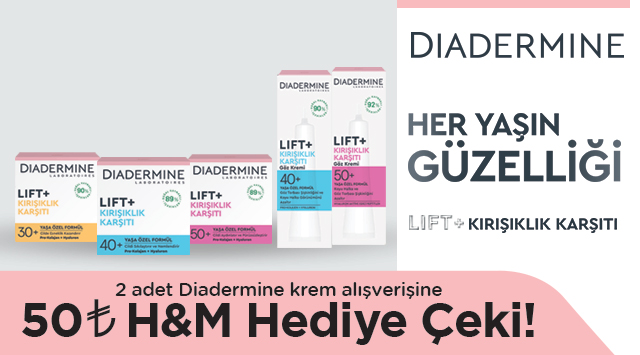 2 Adet Diadermine Krem Alışverişinize 50 TL H&M HEDİYE KART KODU kampanyası