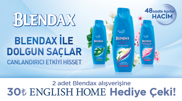 2 Adet Blendax Alışverişinize 30 TL ENGLİSH HOME HEDİYE ÇEKİ kampanyası