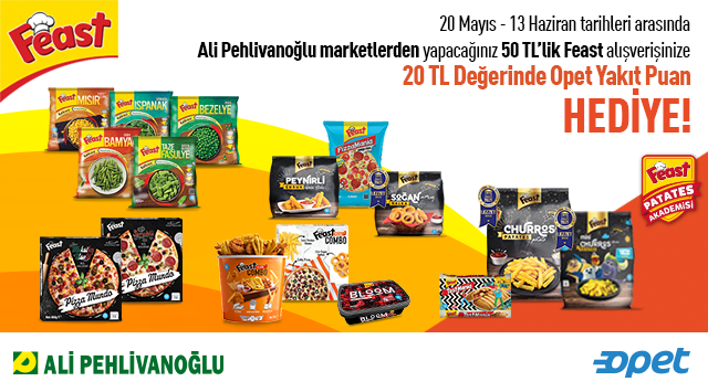 50 TL ve Üzeri Feast Alışverişinize 20 TL OPET YAKIT PUAN kampanyası