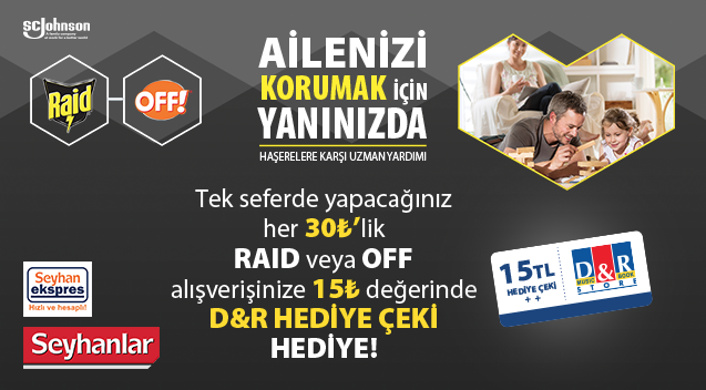 30 TL ve Üzeri Raid&OFF Alışverişinize 15 TL D&R HEDİYE ÇEKİ kampanyası