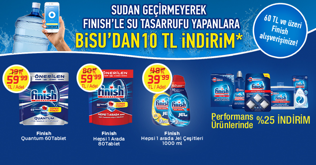60 TL ve Üzeri Finish Quantum Alışverişinize 10 TL BİSU İNDİRİM KODU kampanyası