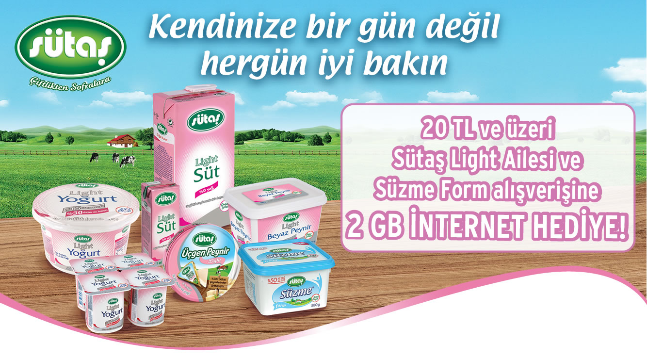 20 TL ve Üzeri Sütaş Alışverişine 2 GB İNTERNET PAKETİ kampanyası