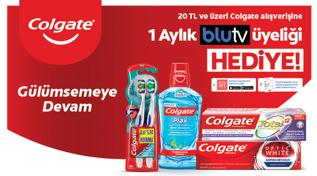 20 TL ve Üzeri Colgate Ağız Bakım Alışverişinize 1 AYLIK BLUTV kampanyası