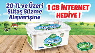 20 TL ve Üzeri Sütaş Süzme Alışverişinize 1 GB İNTERNET PAKETİ kampanyası