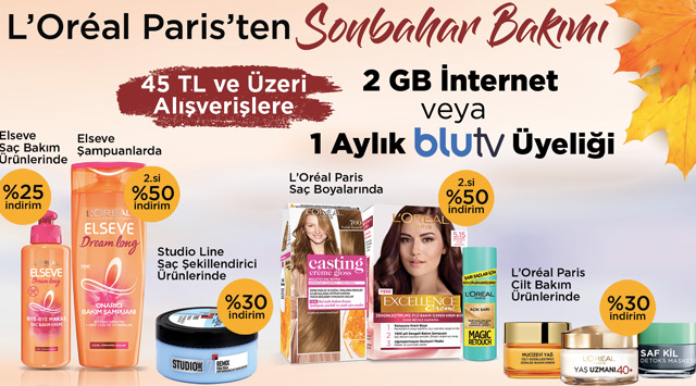 45 TL ve Üzeri Loreal Ürünleri Alışverişinize kampanyası