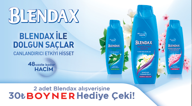 2 Adet Blendax Alışverişinize 30 TL BOYNER HEDİYE ÇEKİ kampanyası